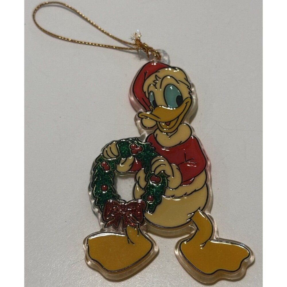 Vintage Disney Christmas Tree Ornament Donald Duck Acrylic Painted Decor Wreath